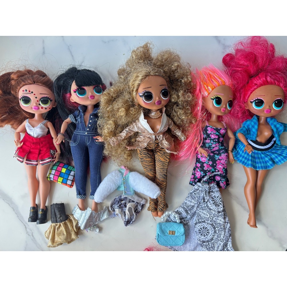LOL Surprise OMG Fashion Doll Lot 5 Dolls Clothes Accessories Neon Pink Blonde